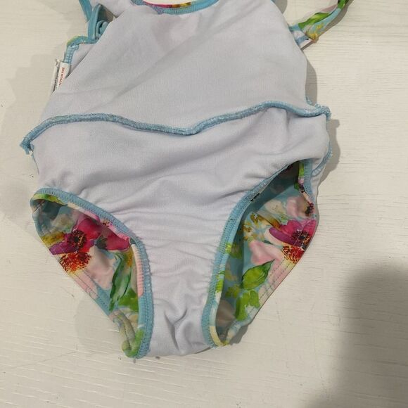 Snapper Rock Blue and Pink One Piece Swimsuit with Ruffles Size 24-36M - Picture 5 of 5
